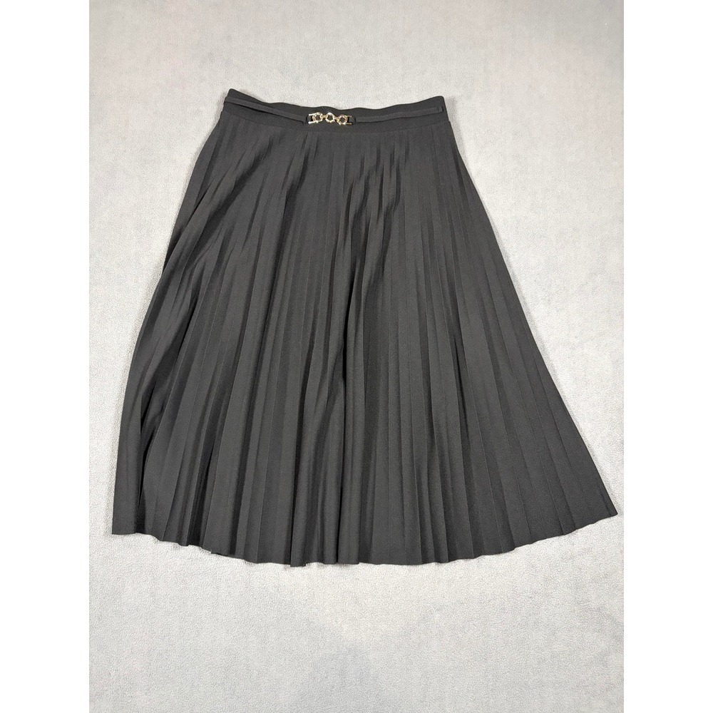 Elizabeth &‎ Nicole Pleated Skirt Womens Size S Black Midi Gold Chain